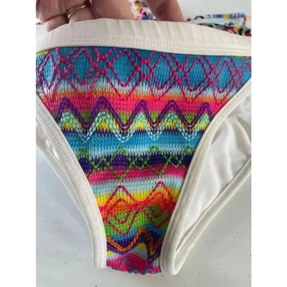 Women's OP Multicolor String Bikini Swimsuit Boho Beach Size S 0308 - Picture 3 of 12